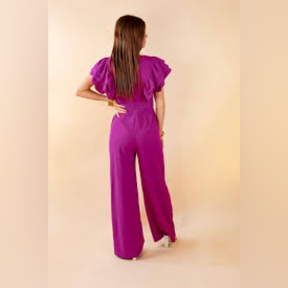Entro Magenta Ruffle Sleeve Jumpsuit - Picture 11 of 12